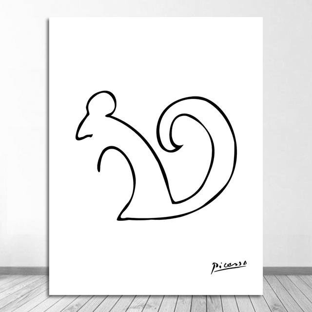 Abstrakte Tier-Wandkunst im Picasso-Stil als minimalistisches Leinwandposter mit Hund, Eichhörnchen und Pferd in Weiß, Breite: 21 cm, Höhe: 30 cm - Bild 1
