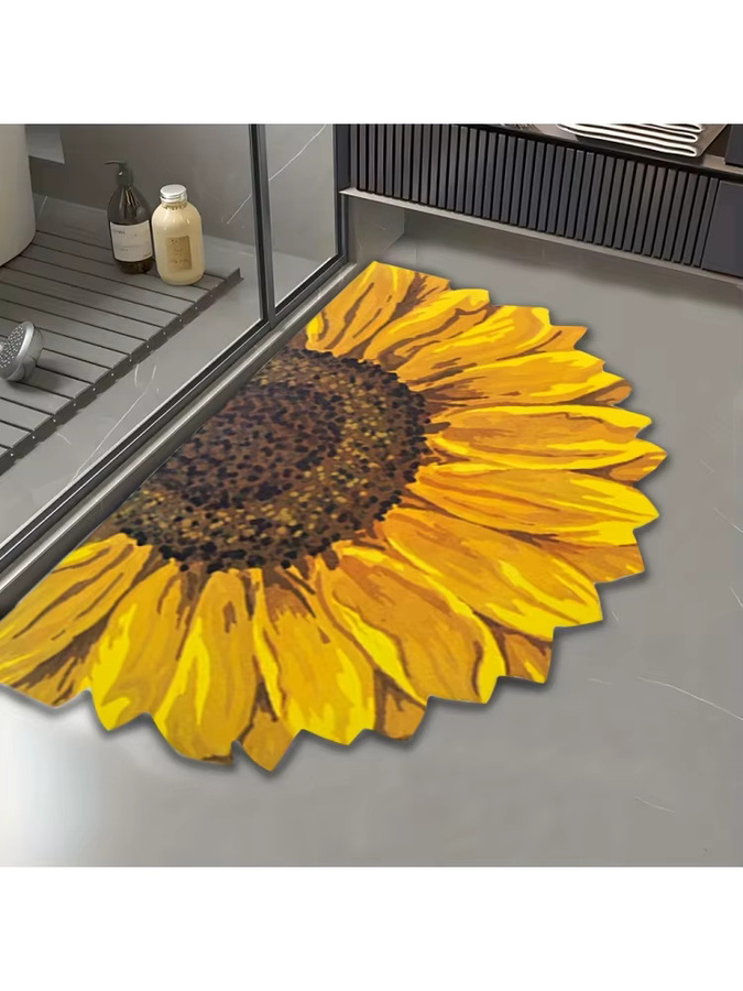 VIKAMA Semicircular Badezimmermatte Sunflower Floral in Gelb, super saugfähig und rutschfest - Bild 3
