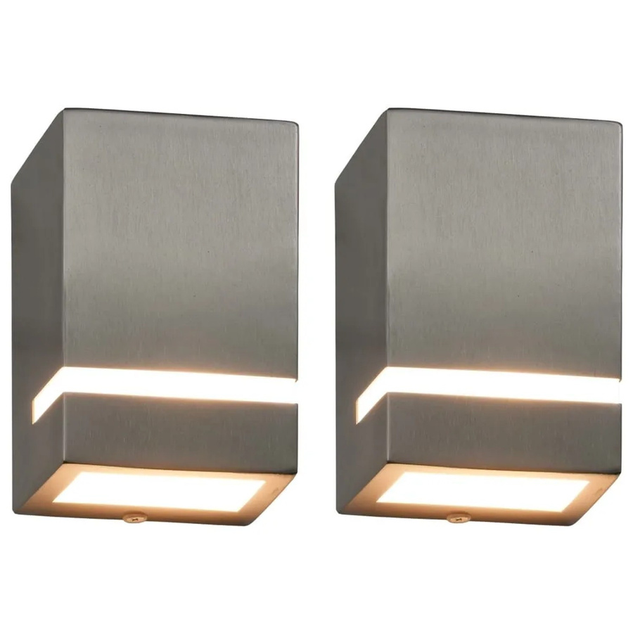 vidaXL Außenwandleuchten Set aus 2 Stück in Silber, rechteckiges Design aus Edelstahl und PC, 35 W mit GU10 Fassung und IP54 Schutzklasse für den Außenbereich - Bild 2
