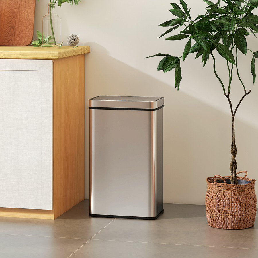 HOMCOM Sensor-Mülleimer aus Edelstahl mit Soft-Close-Deckel und Geruchsfilter, 60 l, Silber - Bild 2