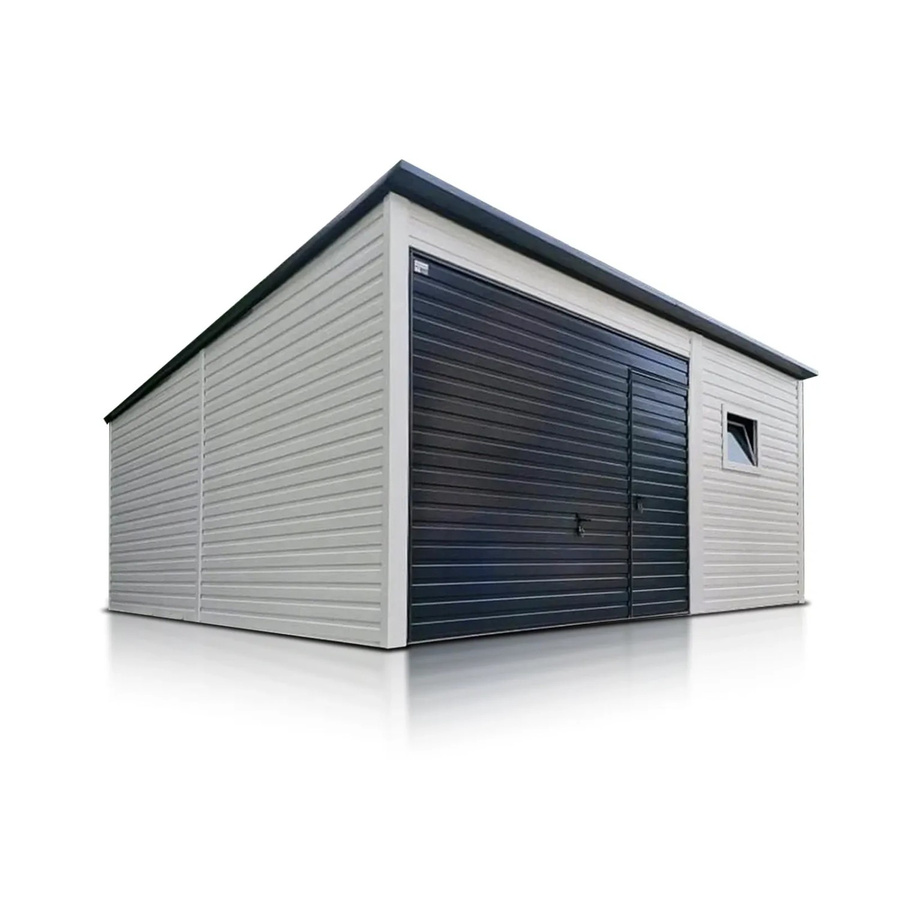 Liderstal Einzelgarage Basic aus Trapezprofilblech mit Pultdach und Schwingtor in Grauweiß, B/T: 600 x 600 cm - Bild 2