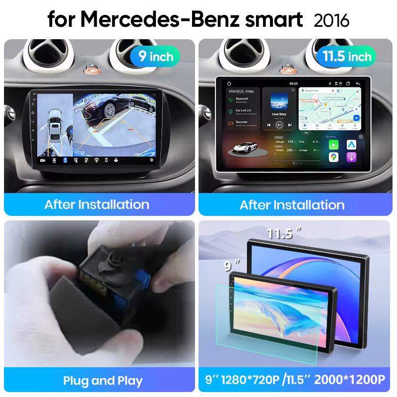 Junsun Android Auto Autoradio für Mercedes Benz Smart 453 Fortwo mit Wireless Apple CarPlay und IPS Touchscreen in Schwarz - Bild 3