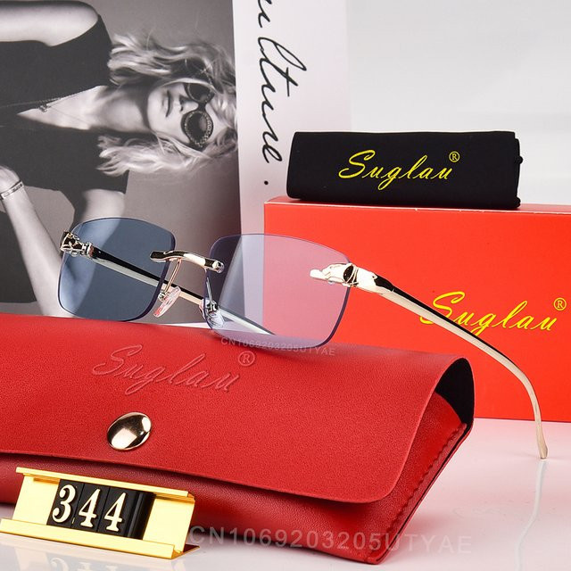 SUGLAU America Sonnenbrille, Damen, randlos, rechteckig, blau, Metall - Bild 1