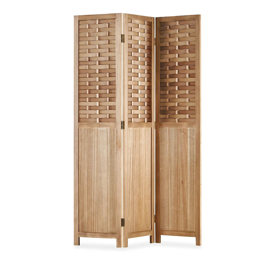 Homestyle4u 3-tlg. Paravent aus Paulowina-Holz mit Rattanmuster in Hellbraun, B/H: 120 x 170 cm - Bild 2