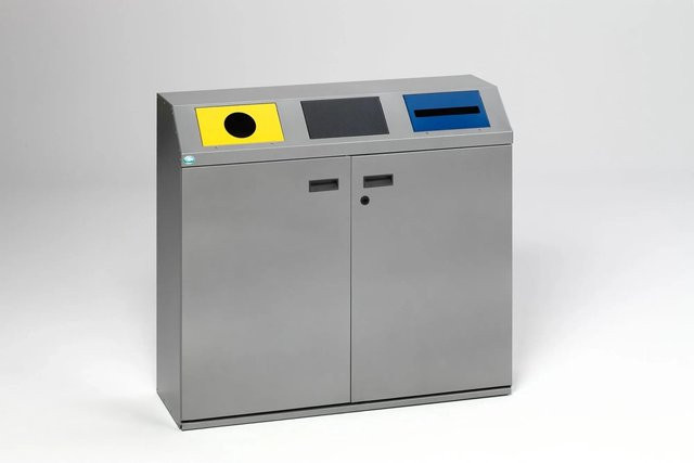 PROREGAL Wertstoffsammelstation Eckig mit 3 Einsätzen, 80 Liter pro Behälter, Verzinkter Stahl, Silber, H x B x T: 97,5 x 108 x 37,5 cm - Bild 1