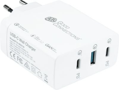 Good Connections USB-Schnellladegerät mit GaN-Technologie, 100 W Leistung, 3er-Port mit 2 x USB-C und 1 x USB-A, weiß - Bild 1