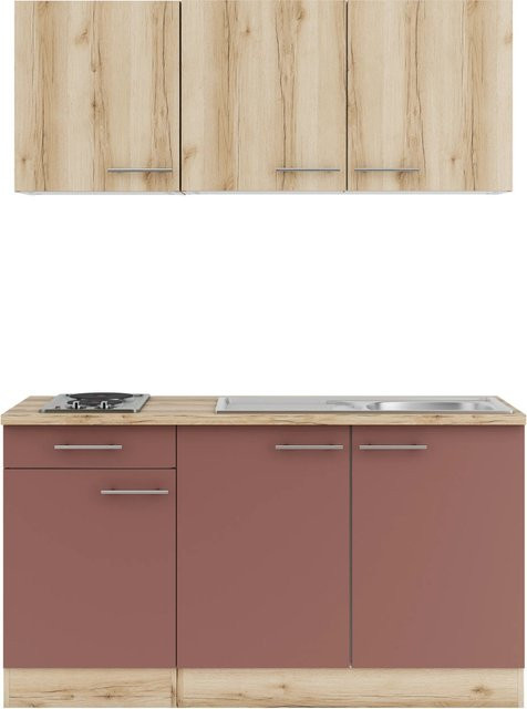 OPTIFIT Miniküche Livorno290/Bari407 in Wildeiche Nachbildung und Rostrot, Breite: 150 cm - Bild 1