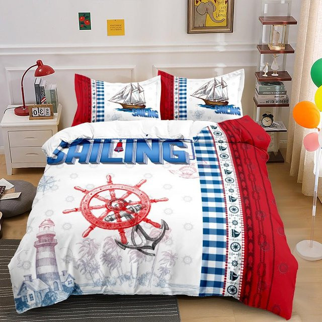 Bettwäsche-Set Lodestar mit Bettbezug und Kissenbezug, nautisches Design in Blau und Weiß, Microfaser, B/H: 135 x 200 cm - Bild 1