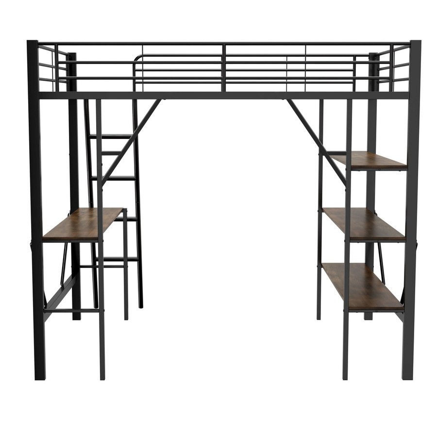 okwish Hochbett aus Metall und MDF in Schwarz mit Schreibtisch und drei Ablagen, B/T/H: 200 x 90 x 180,5 cm - Bild 2