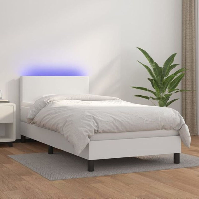 vidaxl Boxspringbett mit Matratze in Weiß aus Kunstleder, B/T/H: 90 x 200 x 78 cm - Bild 1