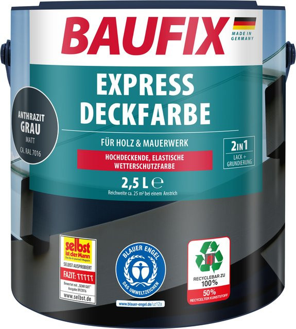 BAUFIX Express 2in1 Deckfarbe Anthrazitgrau Matt Wasserbasiert 2 x 2,5 l - Bild 1