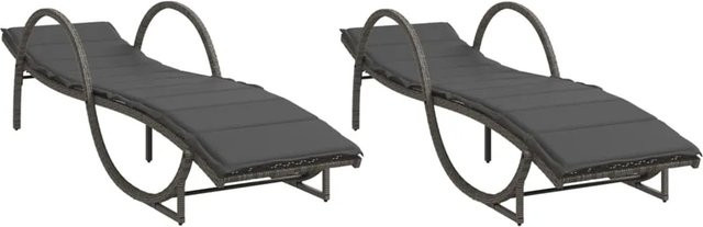 vidaXL Sonnenliegen Set aus 2 Stück in Grau aus Poly Rattan mit wetterfesten Auflagen und verstellbarer Kopfstütze - Bild 1