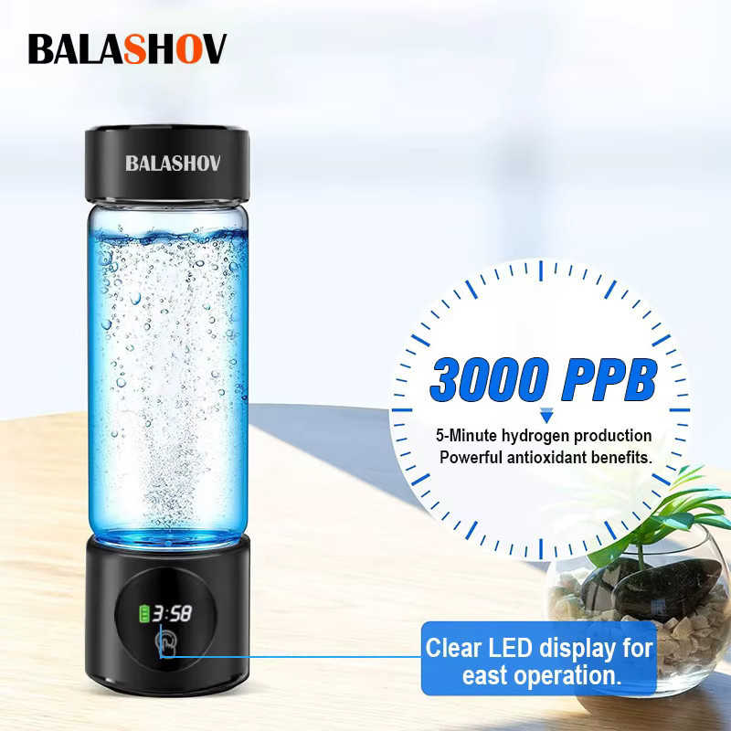 BALASHOV Wasserstoff-Wassergenerator mit SPE+PEM Doppelkammer und Zeitanzeige, Schwarz, 460 ml - Bild 2
