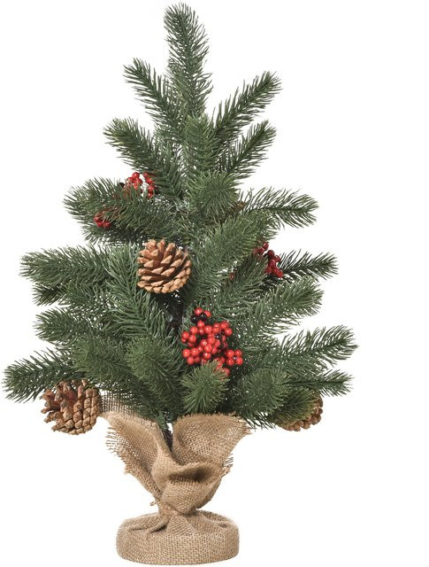 HOMCOM Weihnachtsbaum Kunsttanne in Grün mit 55 Zweigen, roten Beeren und Tannenzapfen, Durchmesser: 28 cm, Höhe: 50 cm - Bild 1