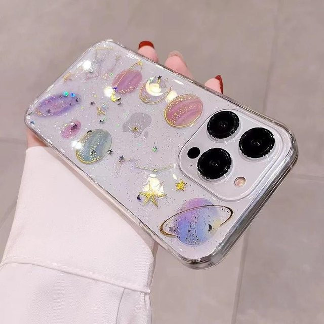 Yiran Handyhülle mit Mond, Sternen und Glitzer für iPhone 11 bis iPhone 16 Pro Max, transparent und stoßfest - Bild 1