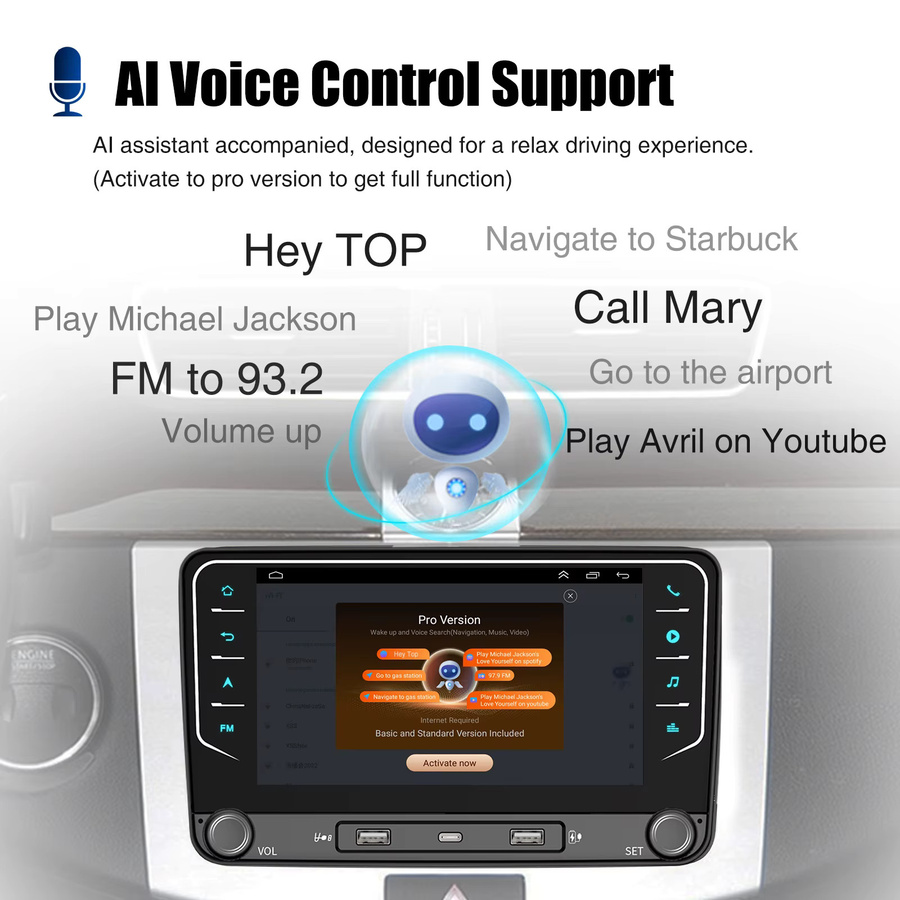 ESSGOO Android 14 Autoradio mit 7 Zoll Display, 64GB, Schwarz, für VW Golf 5/6, Passat, Polo 6R, Touran, Tiguan, Caddy, EOS, Jetta sowie Seat und Skoda, mit kabellosem CarPlay, Android Auto, GPS, WiFi, Bluetooth und USB - Bild 3