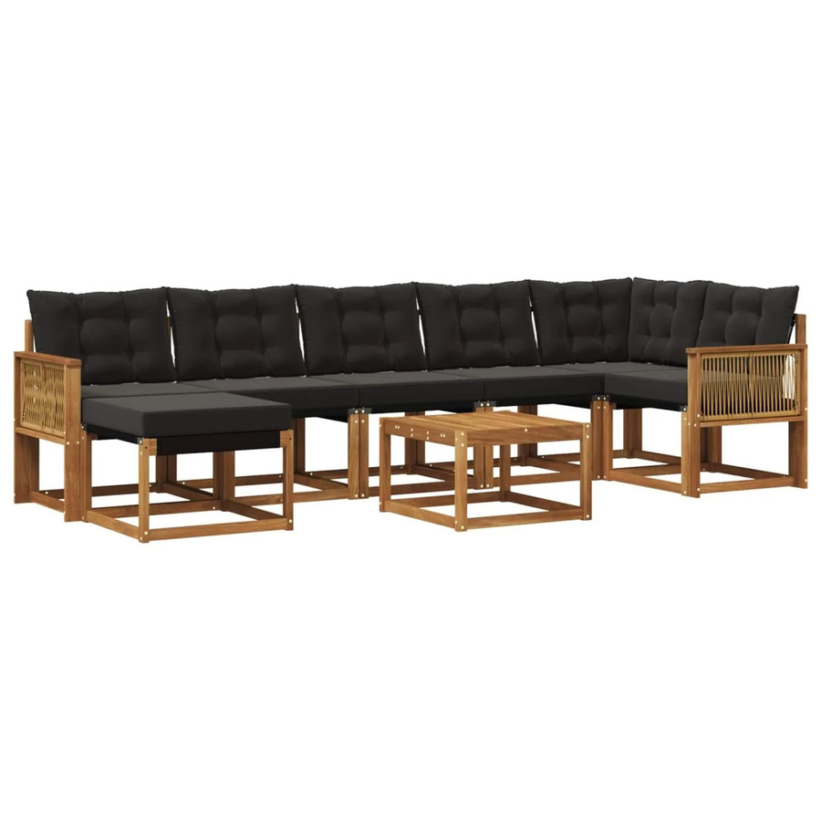 vidaXL Outdoor-Sofagarnitur L-Form aus Akazienholz mit 8 Kissen in Natur und Schwarz - Bild 2