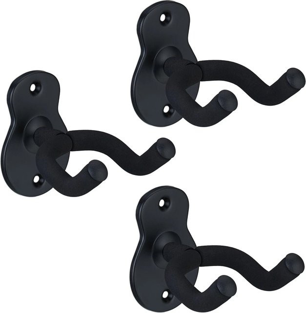 Relaxdays Gitarrenhalter 3er Set aus Eisen in Schwarz, wandmontiert und 360 Grad drehbar, B/T/H: 9,5 x 8 x 12 cm - Bild 1