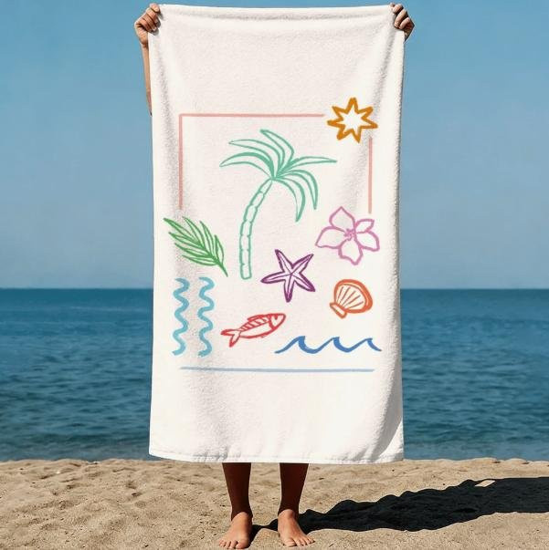 JMG Household Supplies Strandhandtuch im Boho-Stil mit abstraktem Fisch-Design und geometrischen Mustern, Mehrfarbig, Breite: 50 cm, Länge: 100 cm - Bild 1