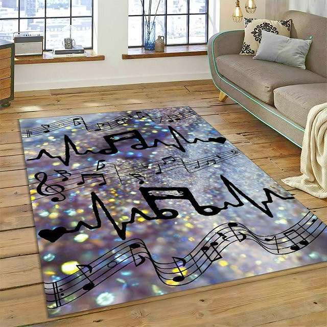 Kreativer 3D Musiknote und Klavier Teppich in Multicolour, rutschfeste und waschbare Bodenmatte für Wohnzimmer, Schlafzimmer oder Kinderzimmer, B/T: 80 x 120 cm - Bild 1