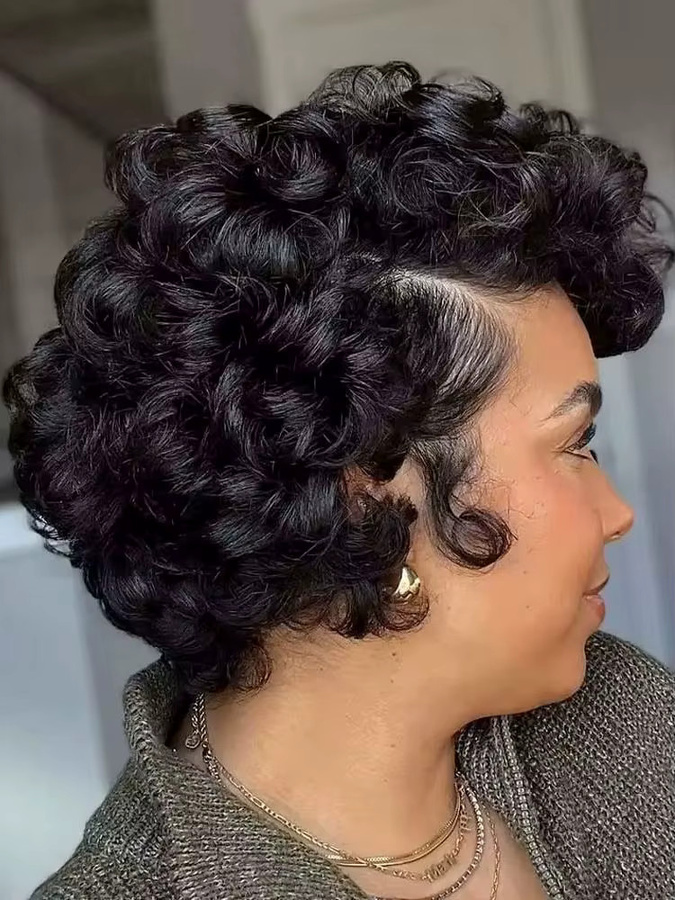 OYM HAIR Pixie Cut Perücke, Bouncy Curly, Brasilianisches Echthaar, Damen - Bild 6