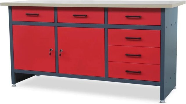 JAN NOWAK Werkbank HENRY mit 2 Türen in Anthrazit-Rot, H x B x T: 85 x 170 x 60 cm - Bild 1