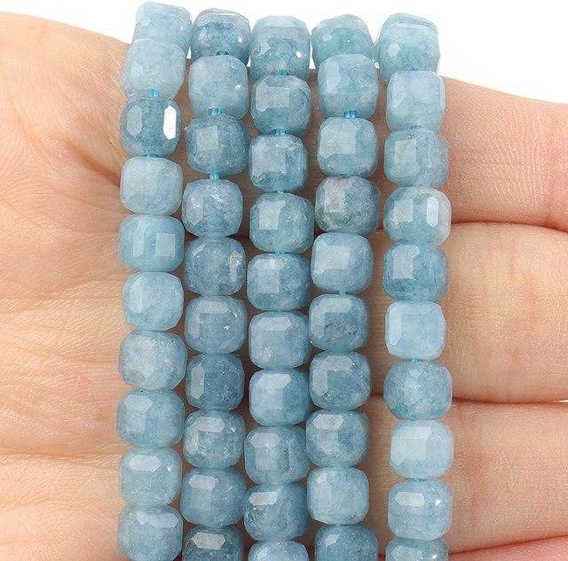 nociuciu Aquamarin-Perlen, facettiert, 5 mm, quadratische Würfelform, Unisex - Bild 1