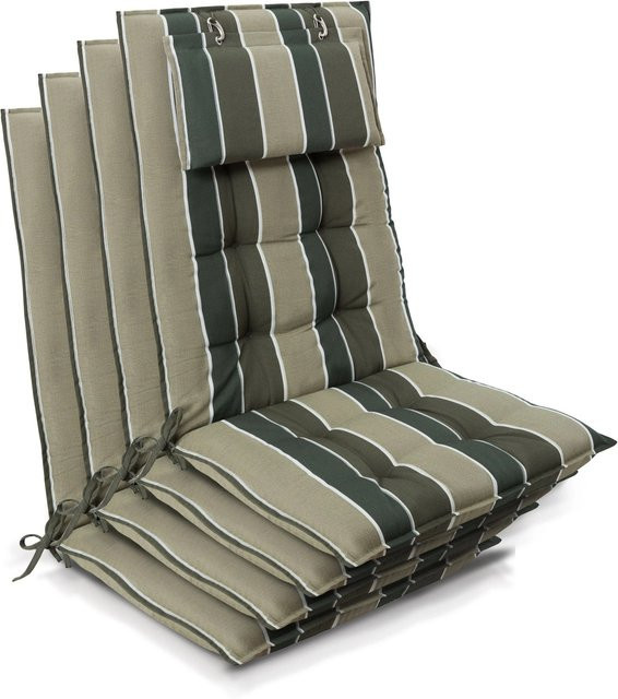 Beautissu 4er Set Sun-HL Hochlehner Auflage Grün-Gestreift, B/T/H: 120 x 50 x 8 cm - Bild 1