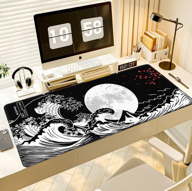Großes Gaming Mousepad Die große Welle von Kanagawa Design für Gamer und Otaku, XL Schreibtischmatte aus Gummi - Bild 1