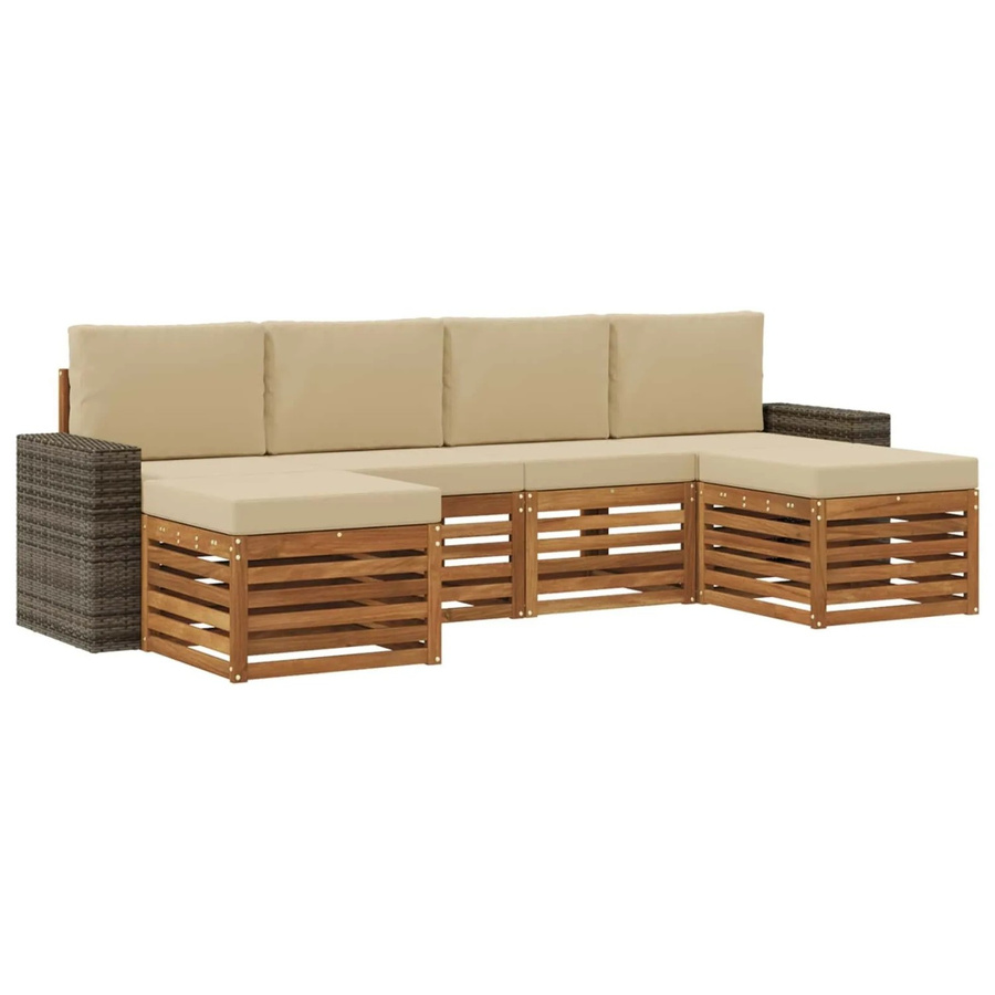 vidaXL Sofagarnitur L-Form aus Massivholz Akazie in Natur und Beige mit 6 Teilen und wetterfesten Kissen - Bild 2