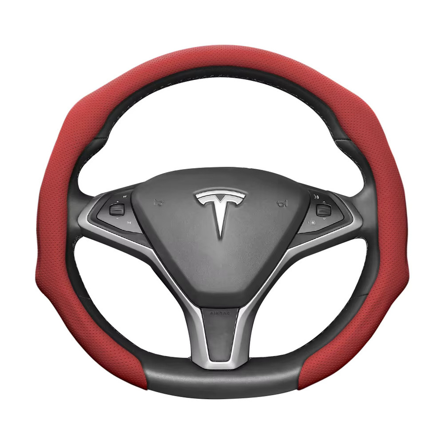 Hocasen Lenkradbezug aus perforiertem Leder für Tesla Modell 3 Y S X in Rot - Bild 3