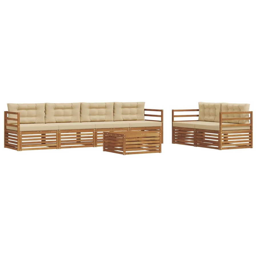 vidaXL Outdoor-Sofagarnitur aus Akazienholz mit Kissen, 7-teilig, Natur und Beige - Bild 2