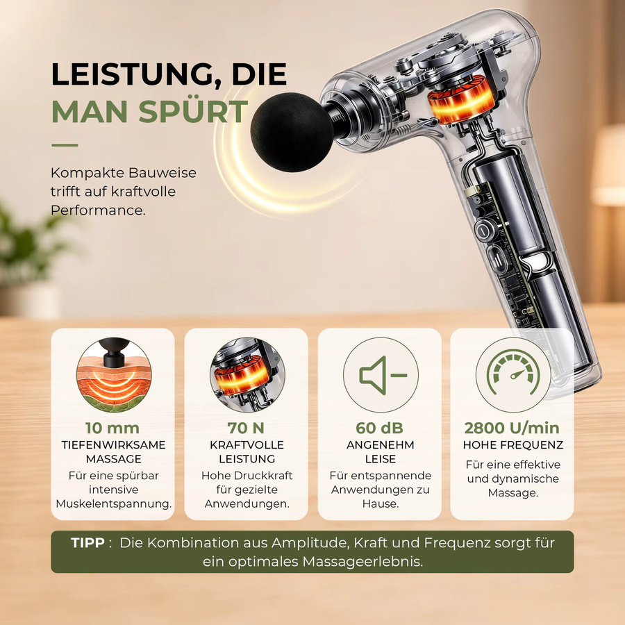 YESOUL MG19 Tiefenmassagegerät in Schwarz mit intelligenter Drucksensor-Anzeige, 5 Geschwindigkeitsstufen, 4 Massageköpfen und USB-C Aufladung zur Muskelentspannung für Rücken, Schultern und Beine - Bild 4