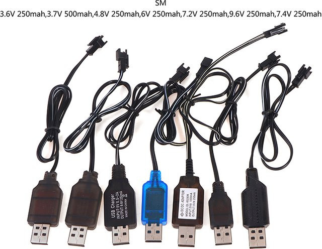 USB-Ladekabel für NiMH/NiCd Akkus 3,6-9,6V 250mA mit SM 2P Vorwärtsstecker für ferngesteuerte Spielzeugautos und elektrische Spielzeuge, Schwarz - Bild 1