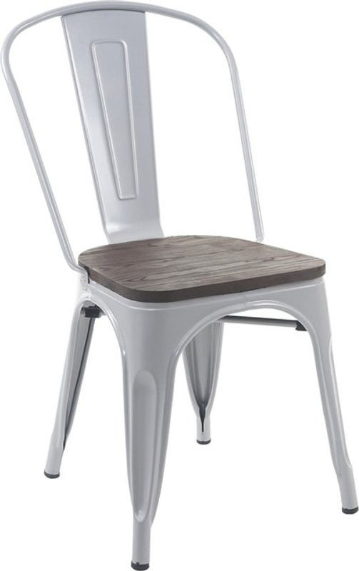 MCW Stapelstuhl MCW-A73 im Industrial Design mit Holz-Sitzfläche und Metallgestell, Grau - Bild 1