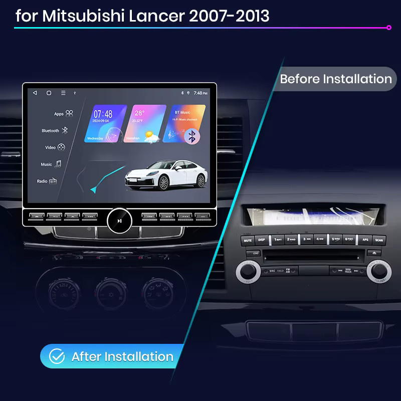 Junsun QLED Wireless CarPlay Android Auto Autoradio für Mitsubishi Lancer 2007-2013 mit GPS und DSP, 13,1 Zoll, Schwarz - Bild 2