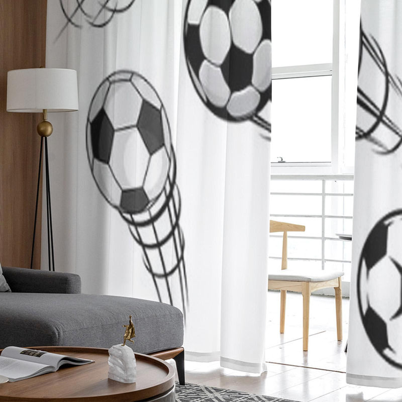 Super Six Chiffon-Vorhang mit Fußball-Grafik in Schwarz-Weiß-Grau, B: 135 cm, H: 114 cm - Bild 2