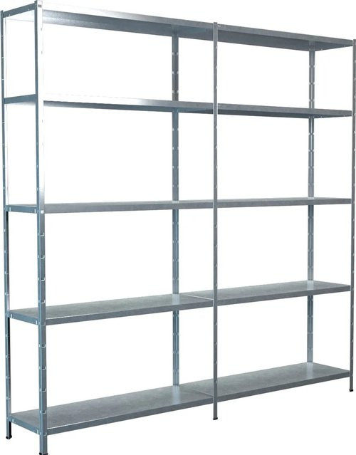 Schulte Steckregal Set mit Anbauregal aus verzinktem Metall, Farbe Silber, B/T/H: 200 x 35 x 200 cm - Bild 1