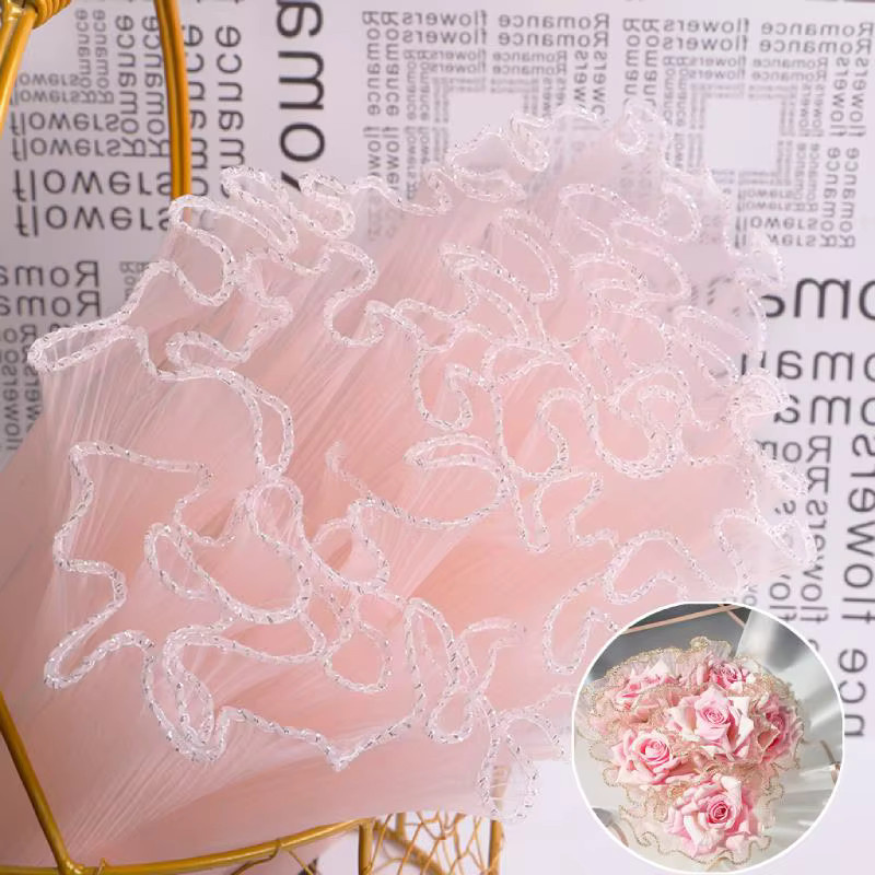 Blumenverpackungspapier mit Perlen-Wellengarn und Spitzen-Netz für Floristik und Geschenke, Breite: 28 cm, Länge: 450 cm - Bild 3