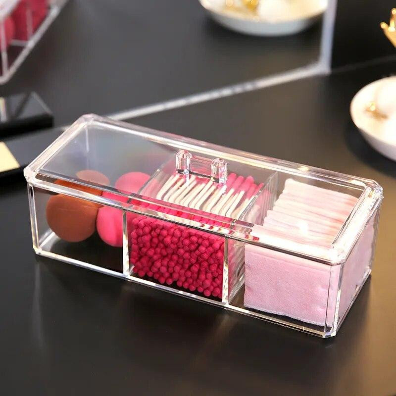 Transparente Kosmetik-Aufbewahrungsbox aus Acryl als Make-up-Organizer für Wattestäbchen und Wattepads - Bild 2