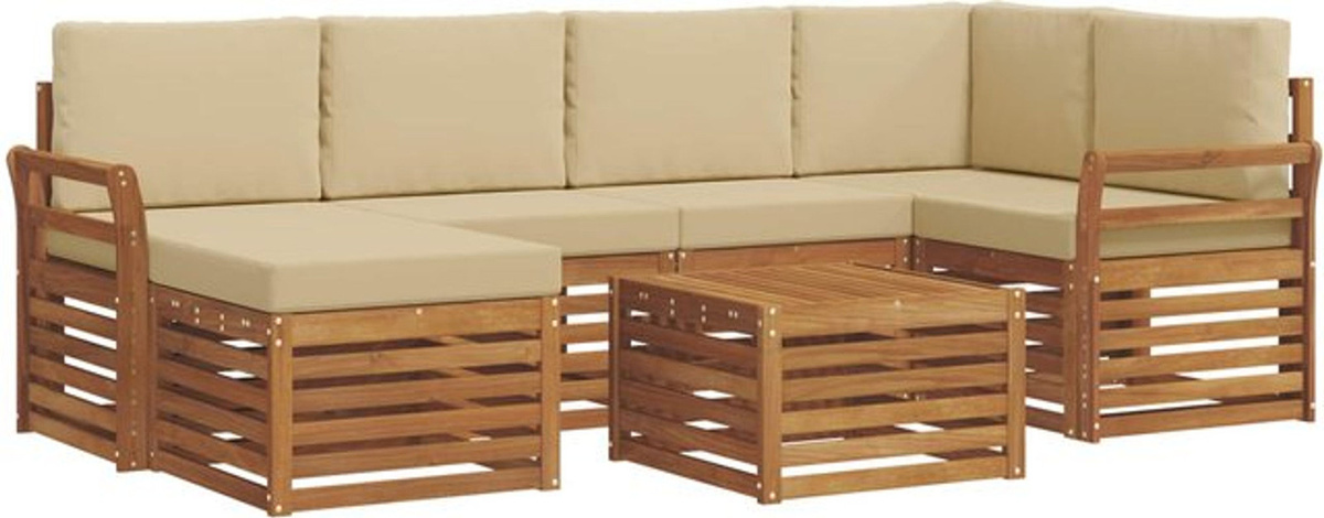 vidaXL Ecksofa Set aus Massivholz Akazie in Natur und Beige mit 7 Kissen, modern und wendbar - Bild 1