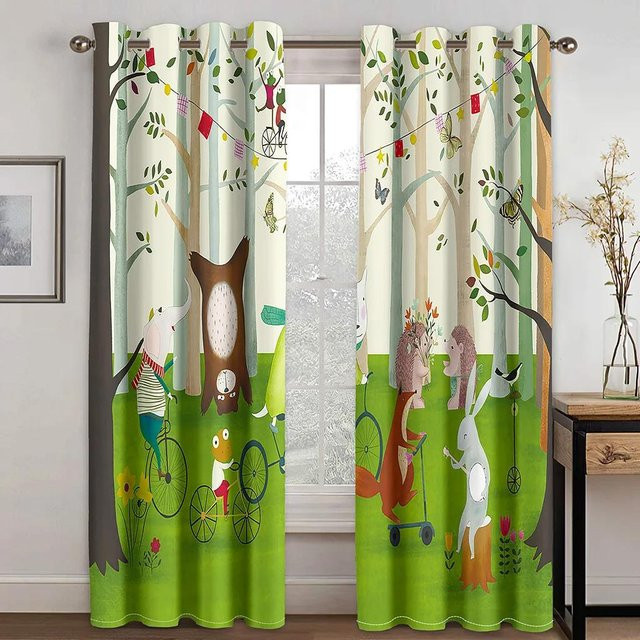 Yiran Furniture Verdunkelungsvorhänge für Kinder mit Tier-Motiven, 2er-Set, Mehrfarbig, B: 55 cm, H: 120 cm - Bild 1