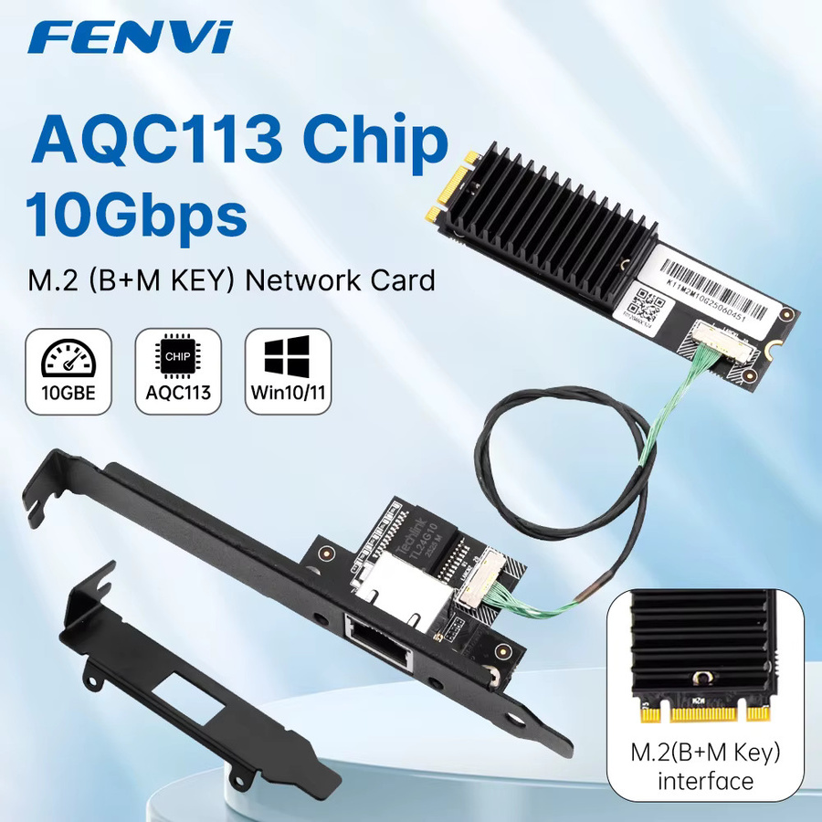 FENVI 10 Gbit/s AQC113 M.2 B+M zu RJ45 Ethernet Netzwerkadapter Single-Port LAN Controller Karte für Desktop-PC und Server, Schwarz - Bild 3