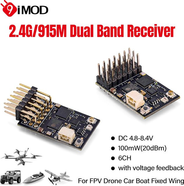 9IMOD 2.4G/915M Dualband-Empfänger, PWM-Empfänger, 6CH, 100mW, mit Spannungsrückmeldung für FPV - Bild 1