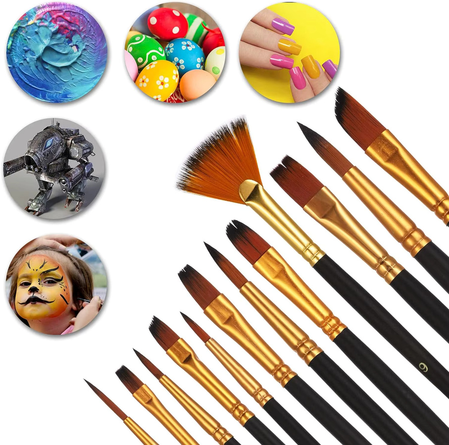 12-teiliges Pinselset mit Nylonborsten für Aquarell, Öl und Acryl in Weiß und Multicolour - Bild 4
