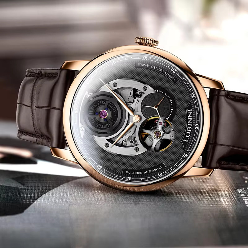 LOBINNI Armbanduhr Automatik, Edelstahl, Leder, 41 mm, Herren - Bild 3