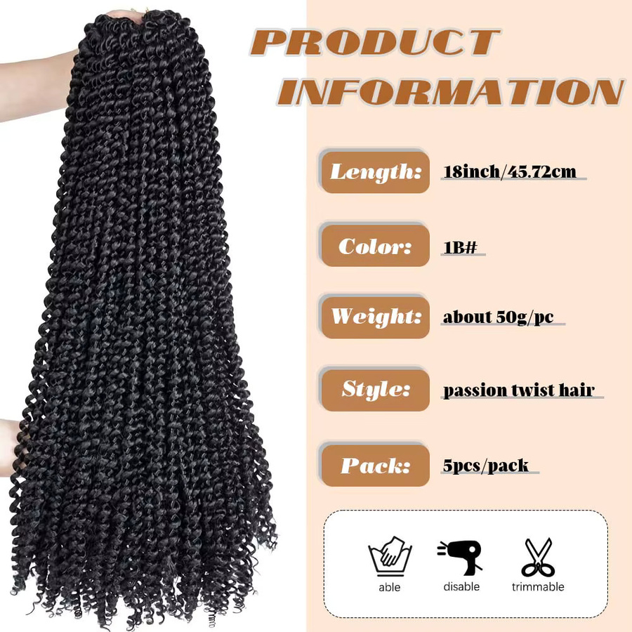 Refeeny Passion Twist Hair Wasserwelle, 18 Zoll, 5 Packungen, Synthetik - Bild 2