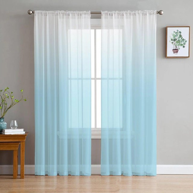 A Family Of Home Textiles Transparent Tüll-Vorhang mit blauem Farbverlauf, Breite: 135 cm, Höhe: 137 cm - Bild 1