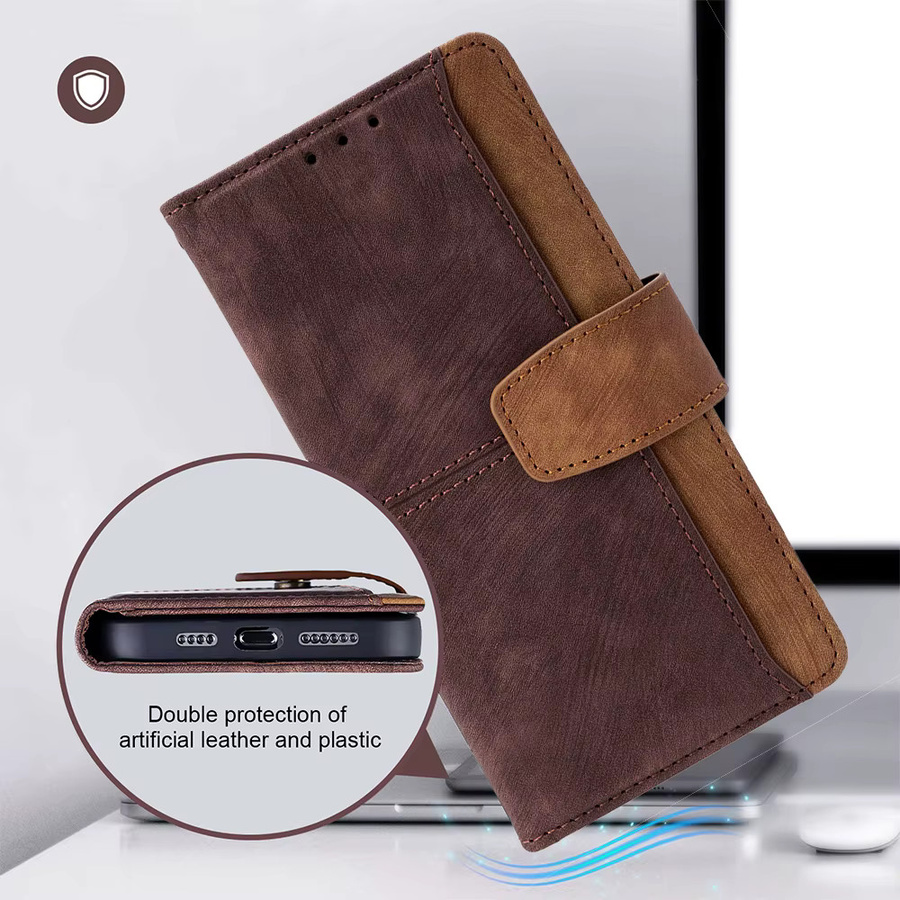 Leder-Flip-Cover Brieftasche mit Metallschnalle als Handyhülle für Realme Narzo 70 70X 50A 30 20 Pro Note 50 60X N63 N55 in Grau und Braun - Bild 4