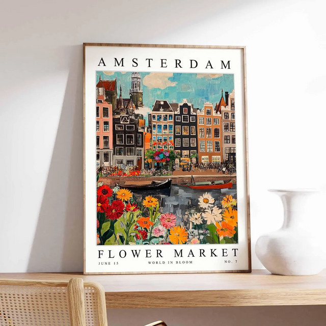 Amsterdam Blumenmarkt Poster Vintage Botanischer Druck Multicolour Wandkunst - Bild 1